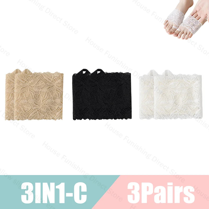Summer Thin Lace Invisible Socks Split Toe Forefoot Socks for Women High Heel Slippers Shoes Breathable Lace Socks for Halloween