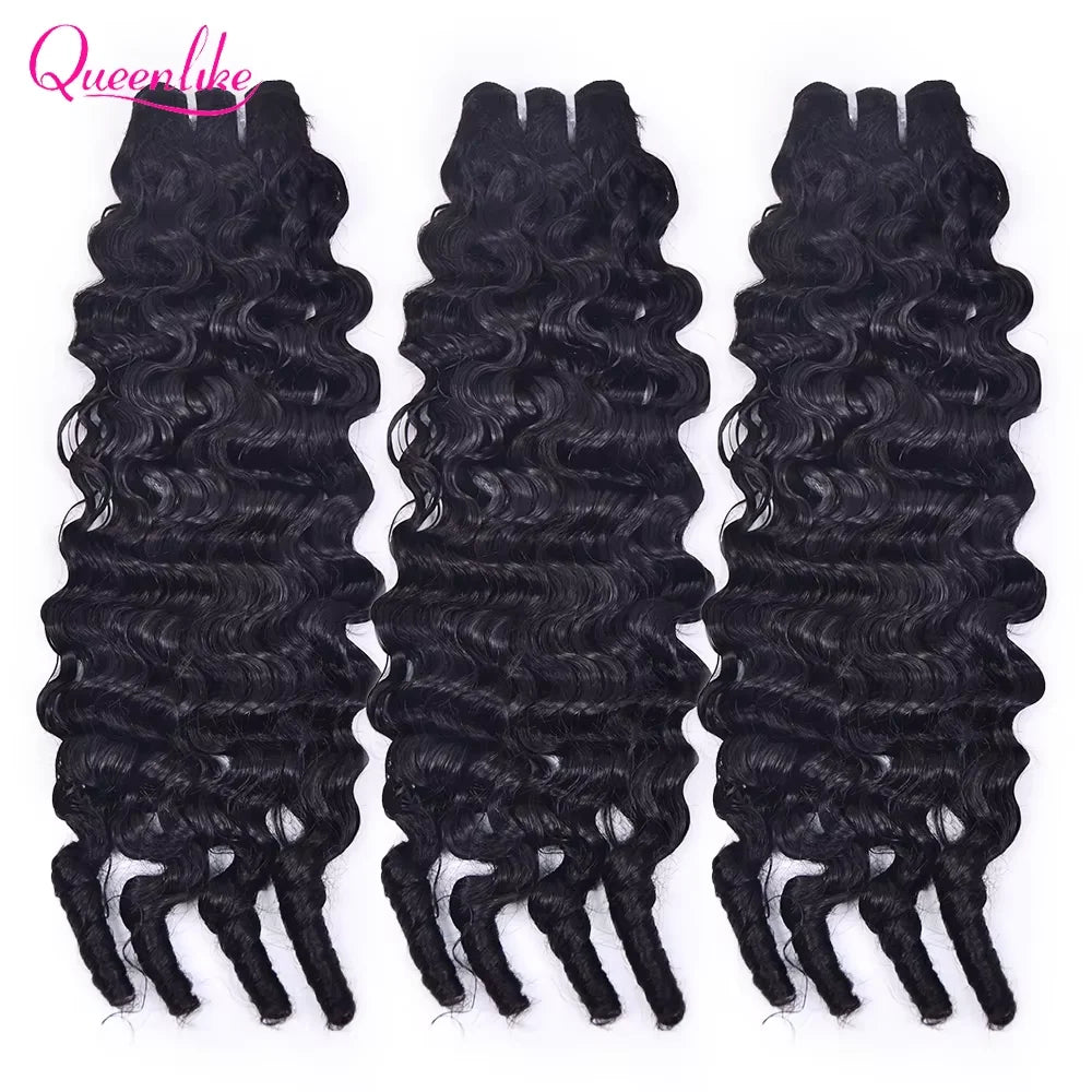 Queenlike Burmese Curly Raw Human Hair Bundles 15A Double