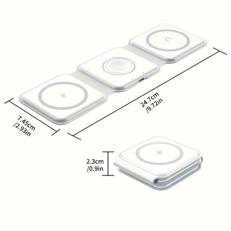 3 in 1 Fast Charging Wireless Magnetic Charger for iPhone 16 15 14 Pro Max Airpods iWatch Foldable Mobile Phone Wireless Charger