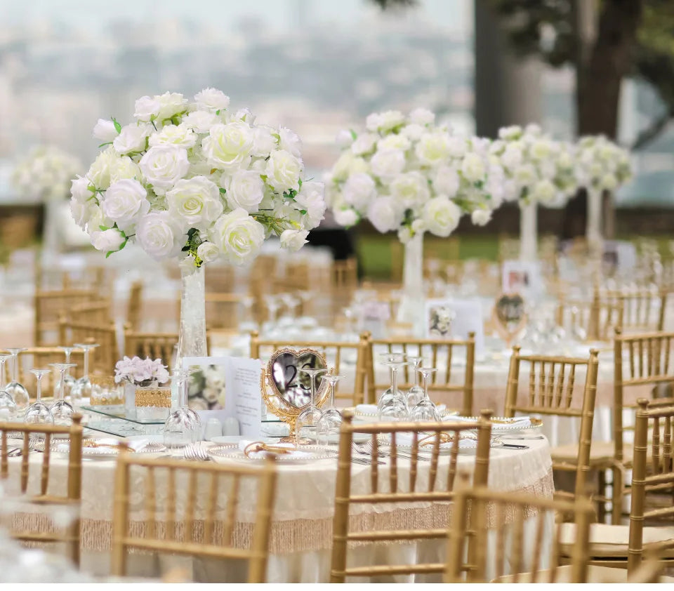 White Wedding Backdrop Decor Rose Floor Flower Runner Event Table Centerpieces Ball Pink Floral Strip Arrangement Party Props
