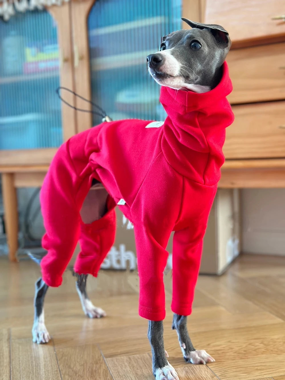 Winter Warm 4-legged Red Jacket for Italy Greyhound New Year Costume for Wellington Autumn Thick Warm Fahion Sweatshirt for Dogs