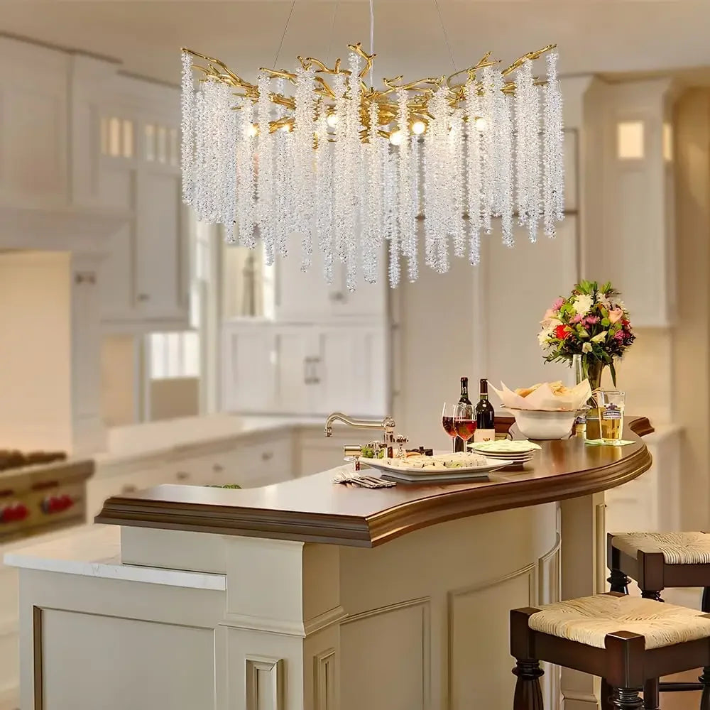 Artpad Luxury Round Crystal Chandelier Dining Room Bedroom Branch Crystal Hanging Pendant Chandelier for Kitchen Living Room