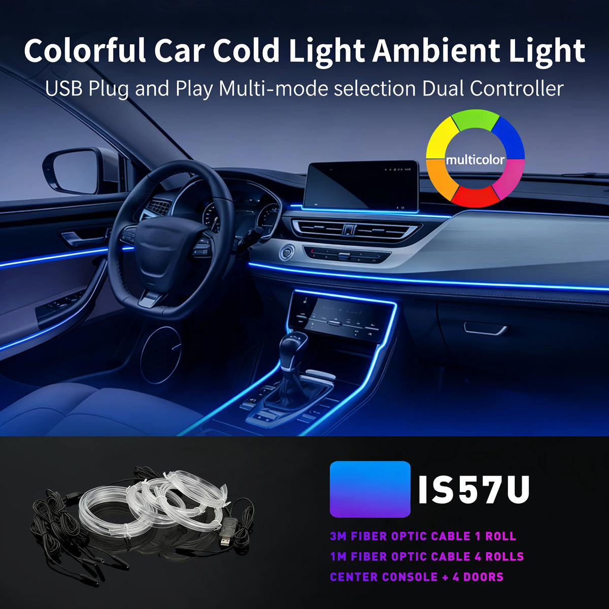 Car LED Flexible Strip Cool Light Fit For Toyota 4Runner 2025-2026, Music Sync Ambient Lamp 256 Colors Dashboard Through-body Light Easy Install Non-Waterproof Car Interior Atmosphere Light