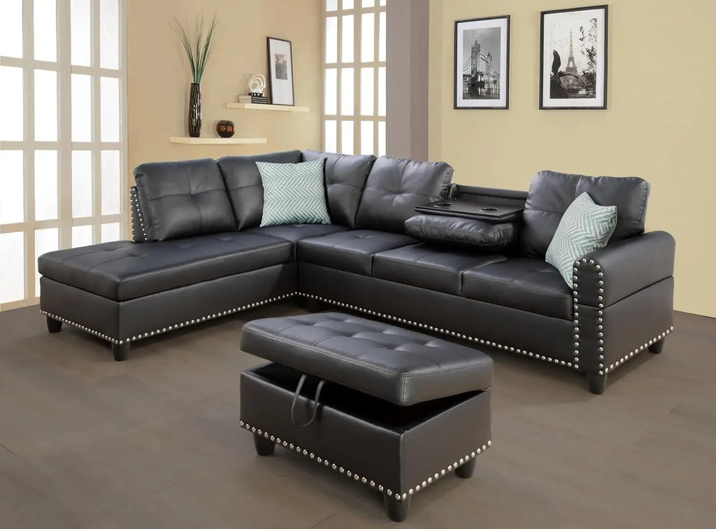 98-Inch L-Shaped Sectional Sofa, 4-Seater
