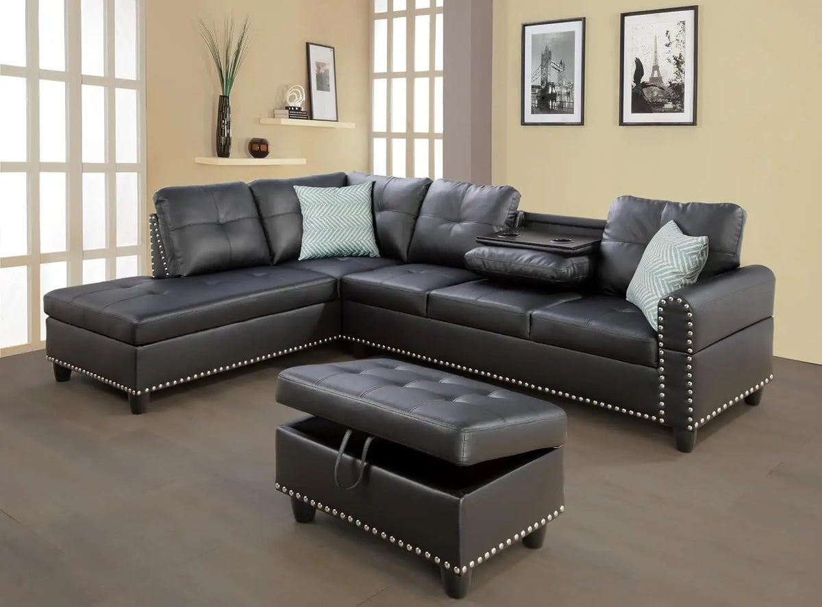 98-Inch L-Shaped Sectional Sofa, 4-Seater