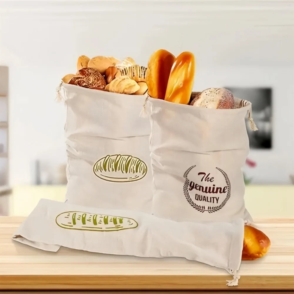 Reusable Linen French Loaf Bread Bags Portable Drawstring Bag for Homemade Kitchen Artisan Bread Fresh Friendly Keeping Storage