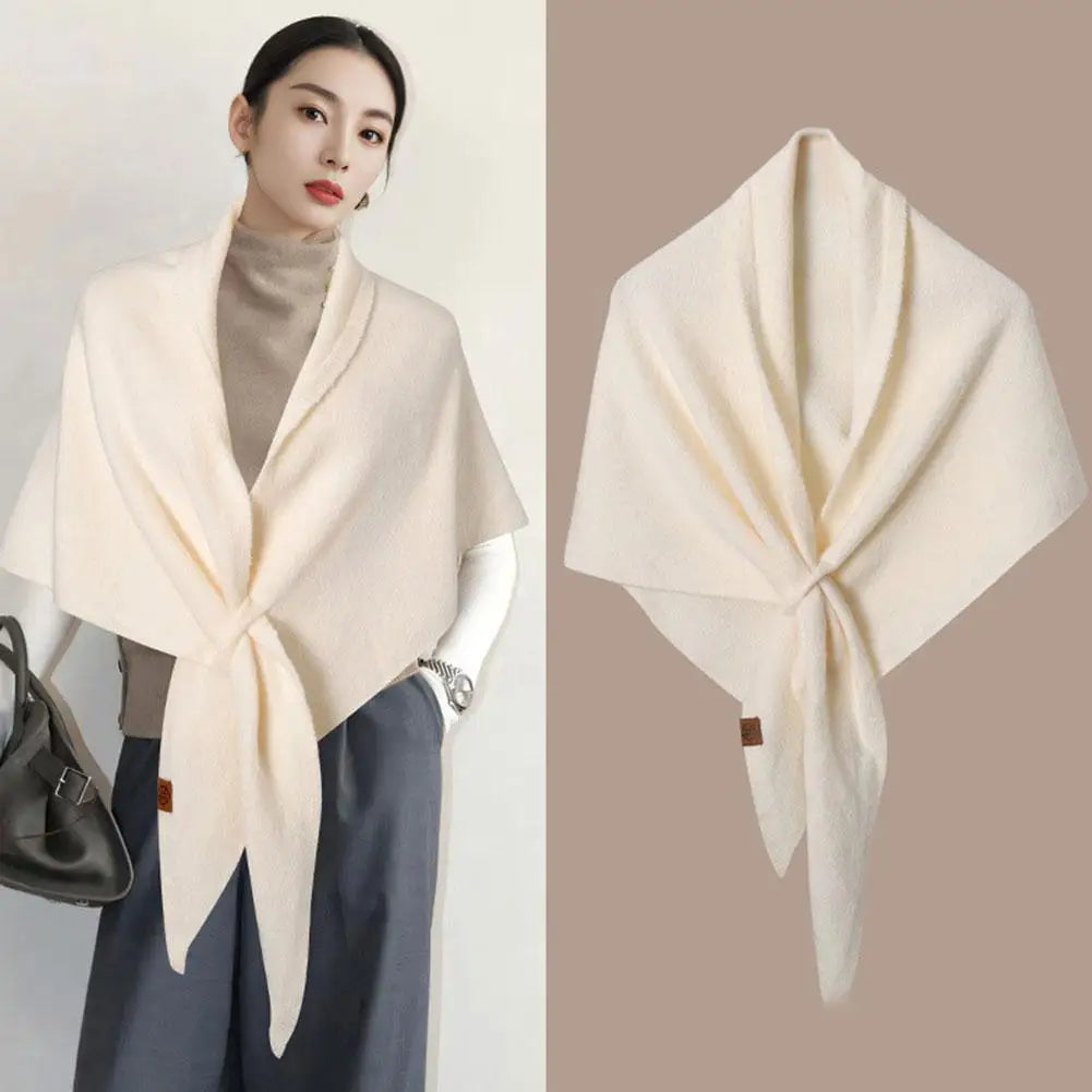 Women Cardigan Scarf Spring and Autumn Fashion Elegant Solid Color Triangle Scarf Retro Outdoor Leisure Shawl Cape Knitted Shawl