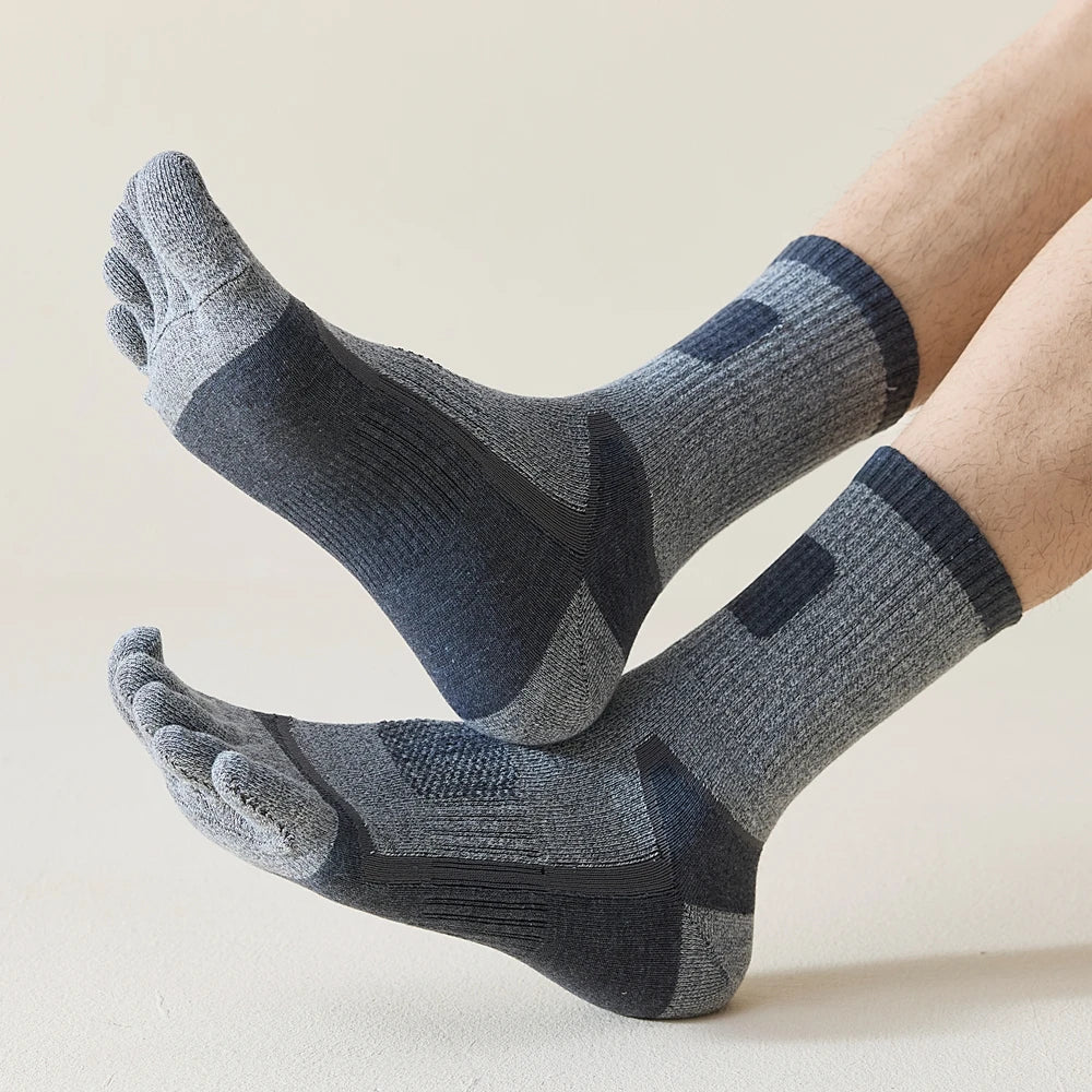 3 Pairs Fleece Toe Socks Men Autumn Winter Warm Five Finger Socks Man High Quality Cotton Sports Crew Socks Running