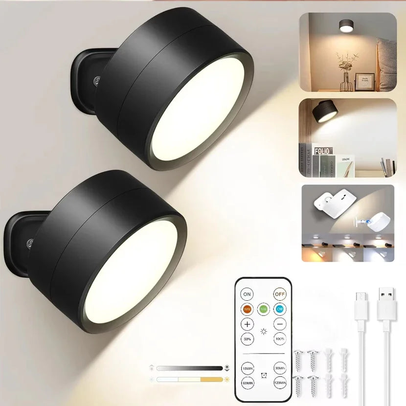 LED Wall Mounted Lights with Remote Wireless Magnetic Wall Sconces