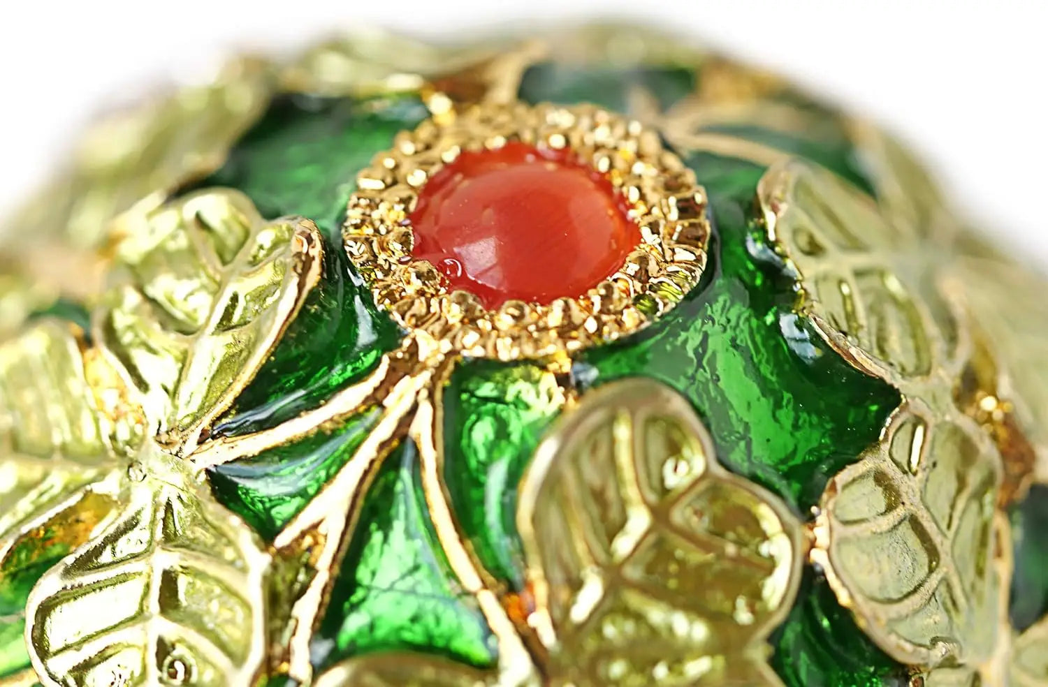 Hand-painted retro-style golden leaf Faberge eggs, with rich enamel and shiny rhinestone jewelry box (gold pink leaves), metalli