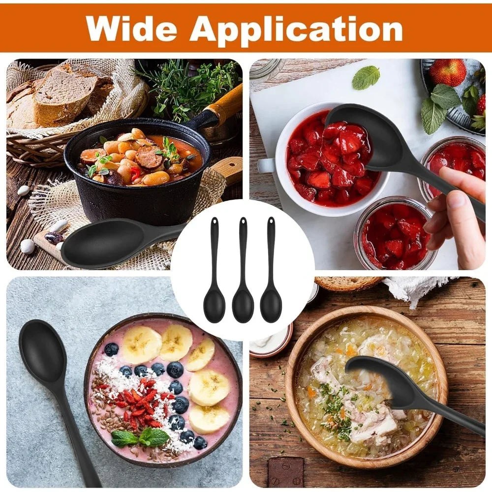 1pc Food Grade Silicone Spoon Long Handled Kitchen Soup Mixing