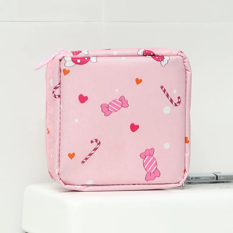 Women Girls Kawaii Napkin Sanitary Pads Bag Pouch Organizer Cosmetic Makeup Tampon Bags Cute Travel Gadgets Lipstick Storage Bag