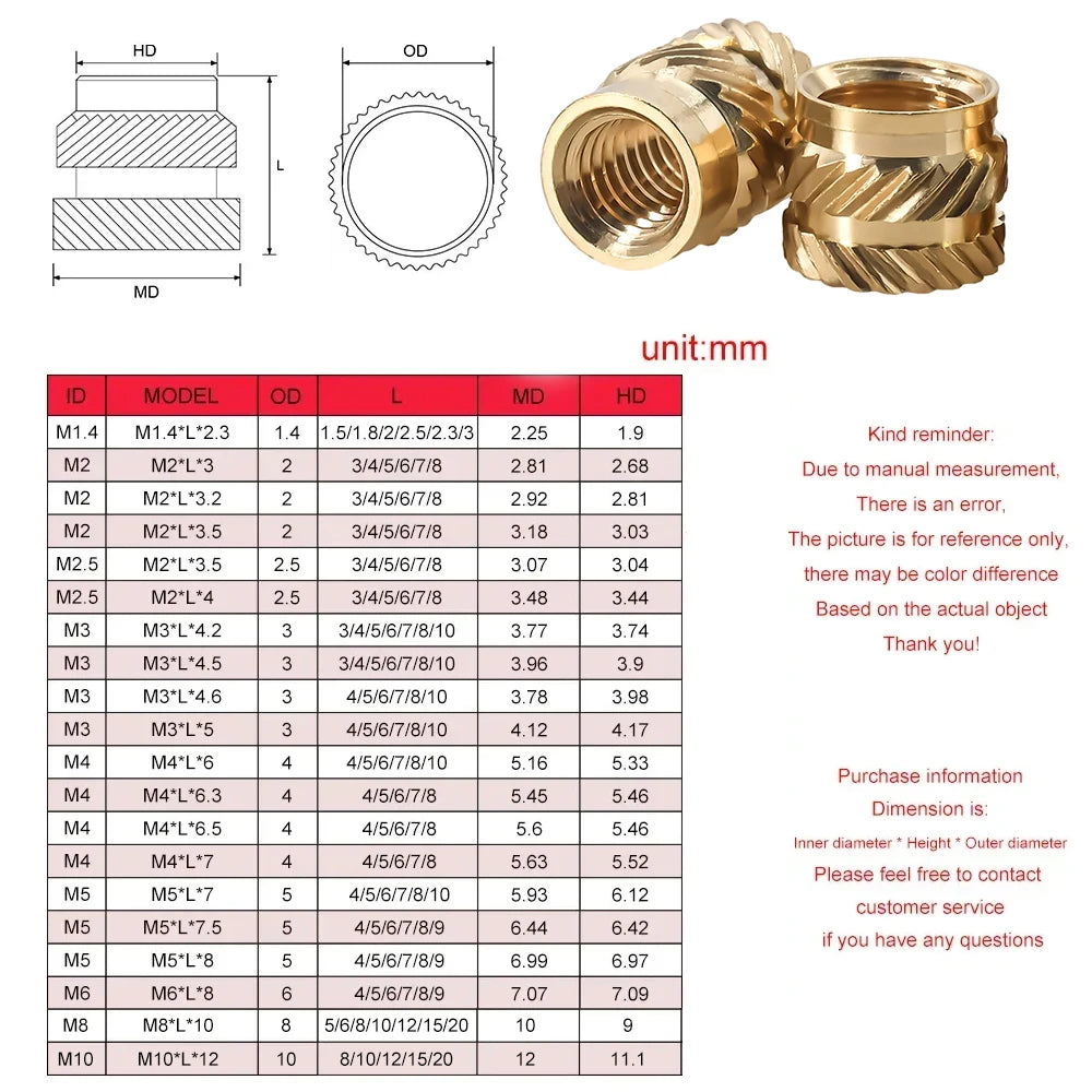 M2 M3 M4 M5 M6 M8 Brass Heat Insert