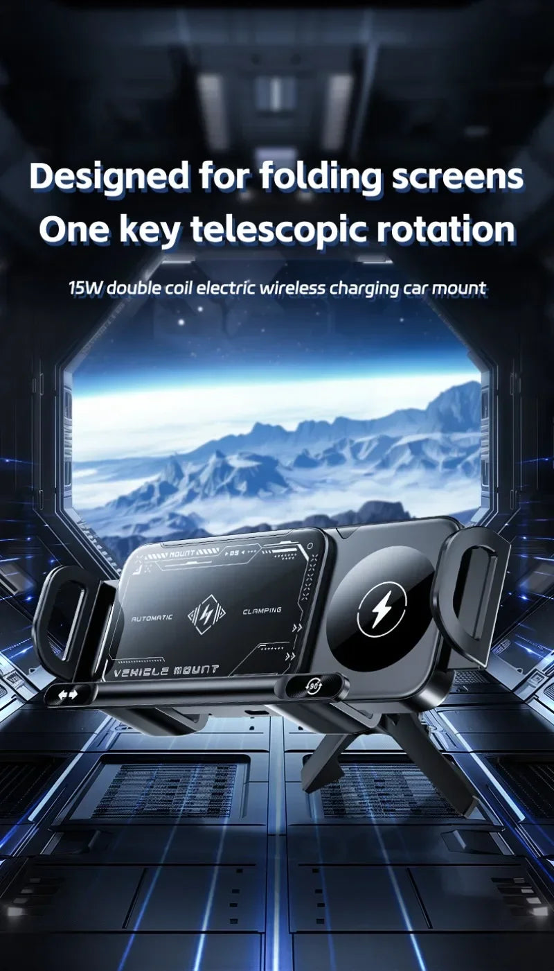 Car Wireless Charger Stand Fold Screen Fast Charging For Samsung Galaxy Z Fold 6 5 4 S24 Ultra iPhone 16 15 14 Pro Phone Holder