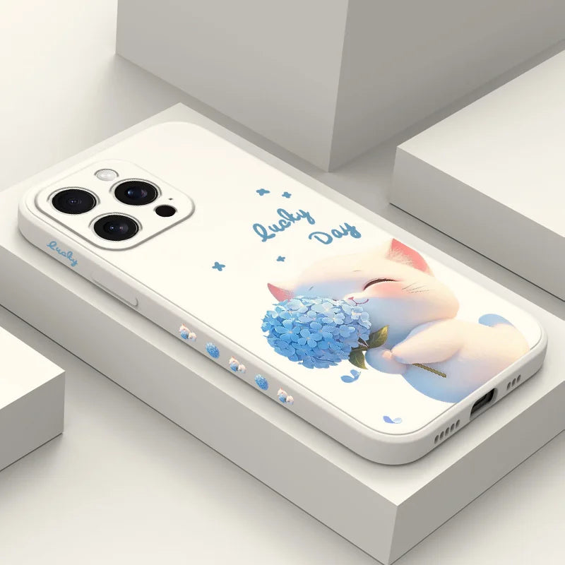 Blue Silk Cat Phone Case for IPhone 18 Pro Max Liquid Silicone