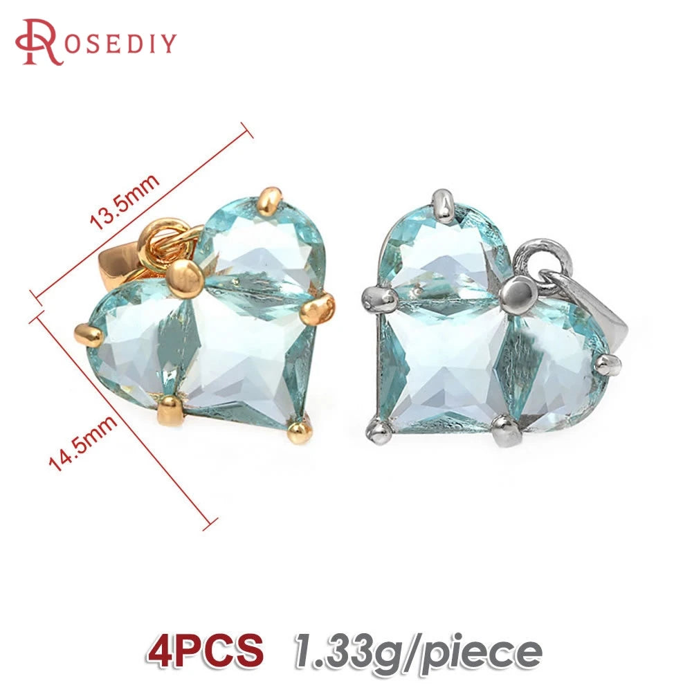 18K Gold Color Brass and Zircon Heart Charms Pendants