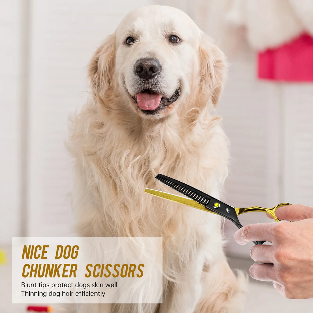 Grooming Scissors Japan Stainless 6.5" Professional Pet Scissors Curved Chunker Scissors for Groomer Bend Down Thinning Shears
