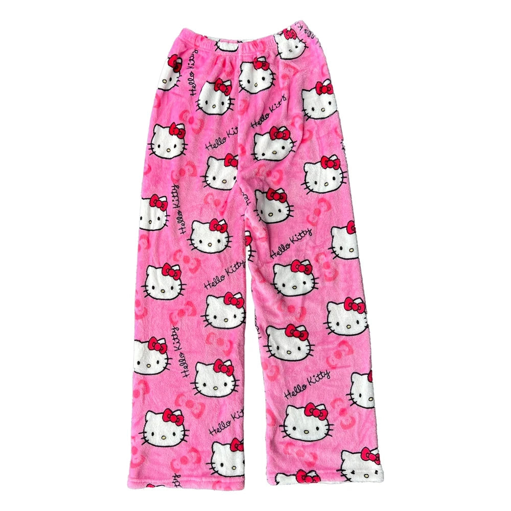 Y2K Hello Kitty pajamas anime women's pajamas Cartoon Fashion Home Sleepwear Trousers Leisure Home Clothing Winter Trouser