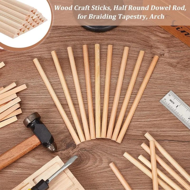 30Pcs Wooden Dowel Rods Half Round Dowel Rods Unfinished Wood Craft Sticks Arch Wood Dowel Rods Half Round Craft Sticks