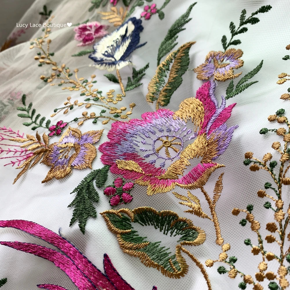 Fabric for Sewing Embroidery Birds Fabric Material for Clothes by Yard Fabric for Needlework Tulle Lace NEW 2023