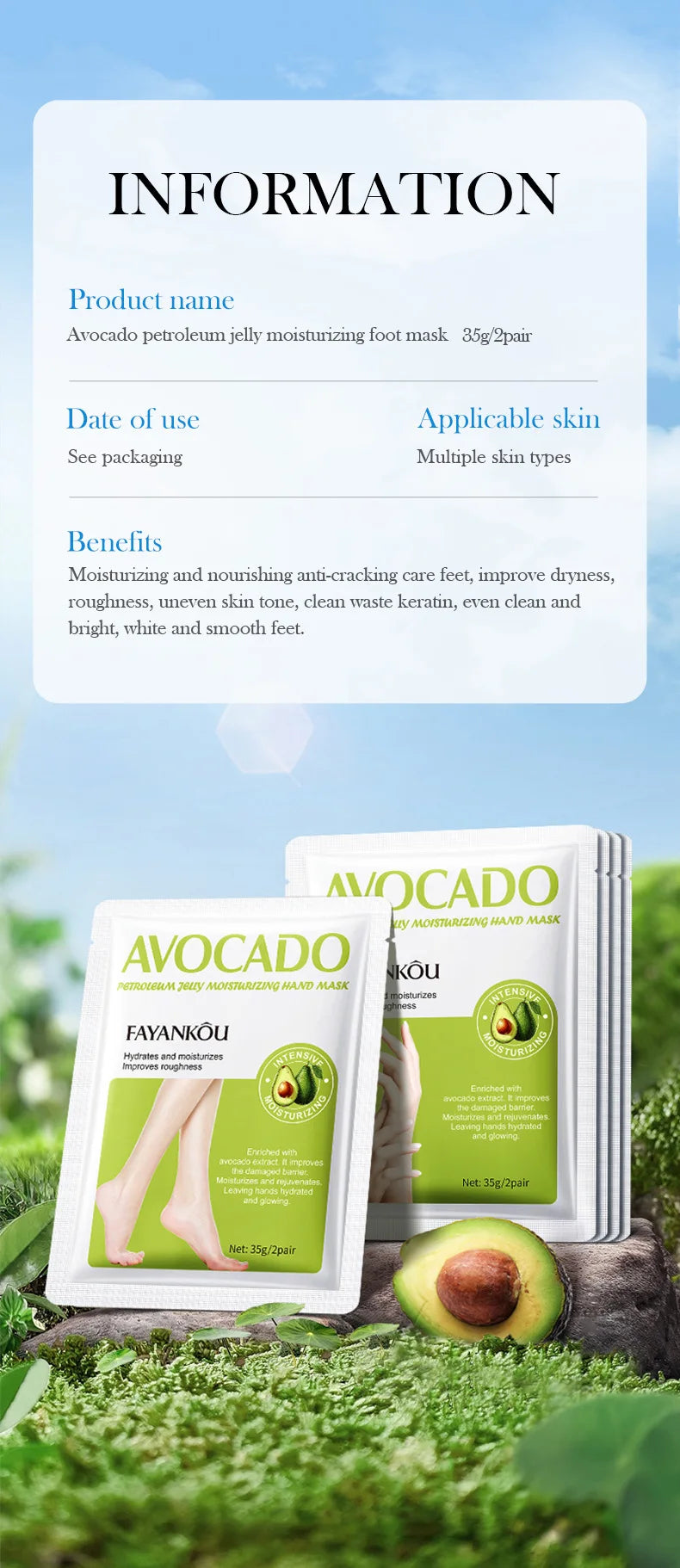 1/3/5 Pairs Avocado Exfoliating Foot Mask Feet Pedicure Remove Dead Skin Moisturizing Foot Exfoliator Feet Masks Skin Care