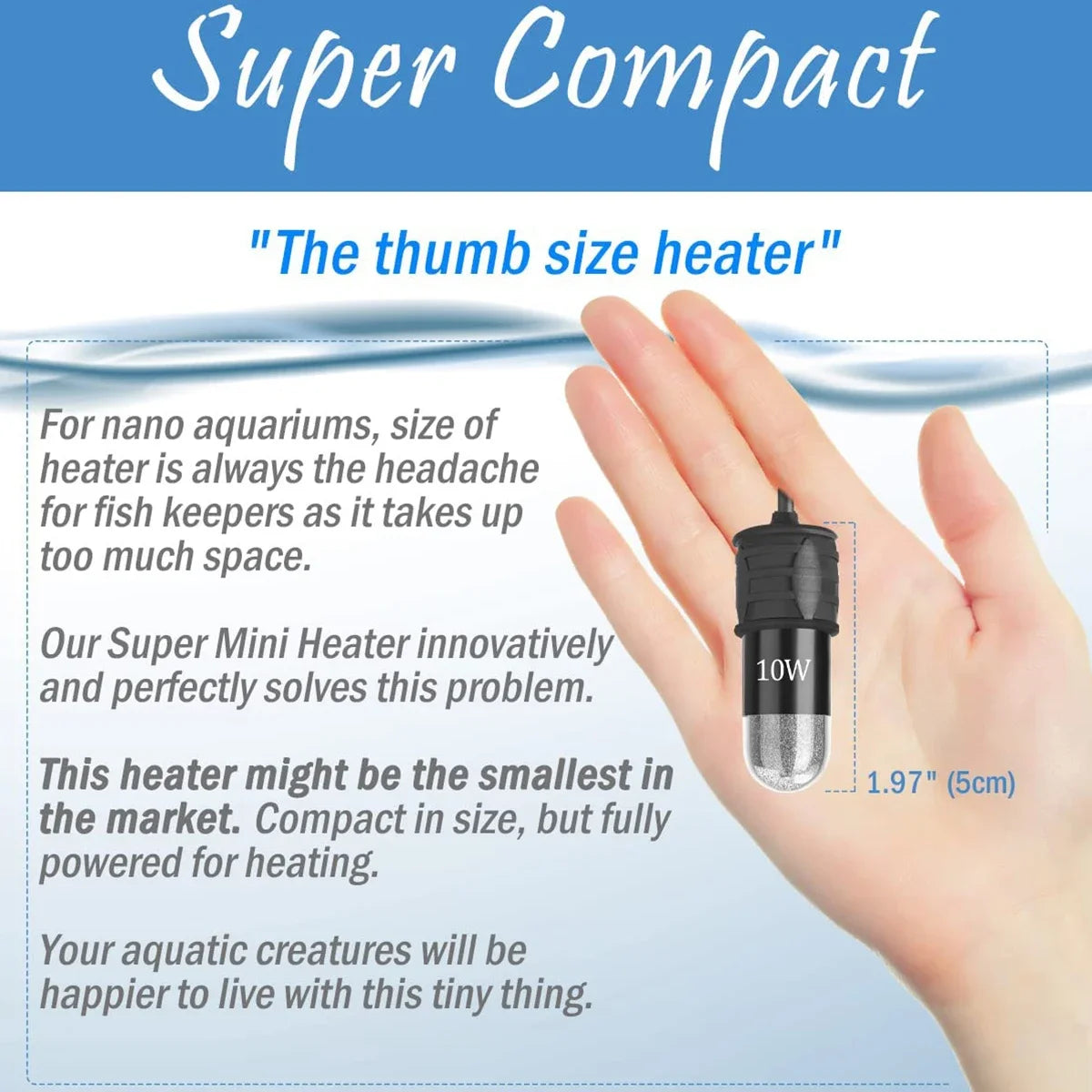 10W Adjustable Aquarium Heater Rod 18-34°C Mini USB Submersible Thermostat Heater with Digital Display for 1 to 5L Fish Tanks