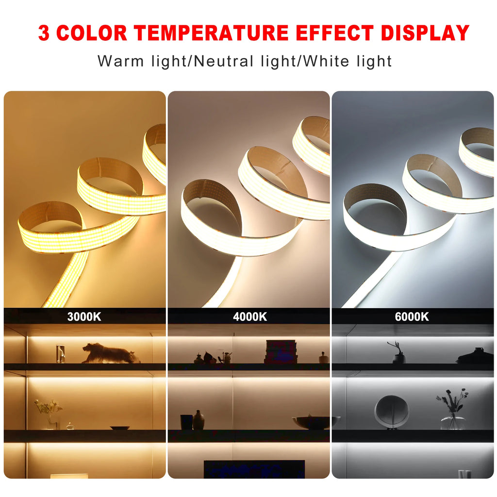 Ultra Bright COB LED Strip Lights 12V 24V 1600LEDs/M Flexible Tape Ribbon 30mm Wide Home Lamp Strip for Room Bedroom Kitchen