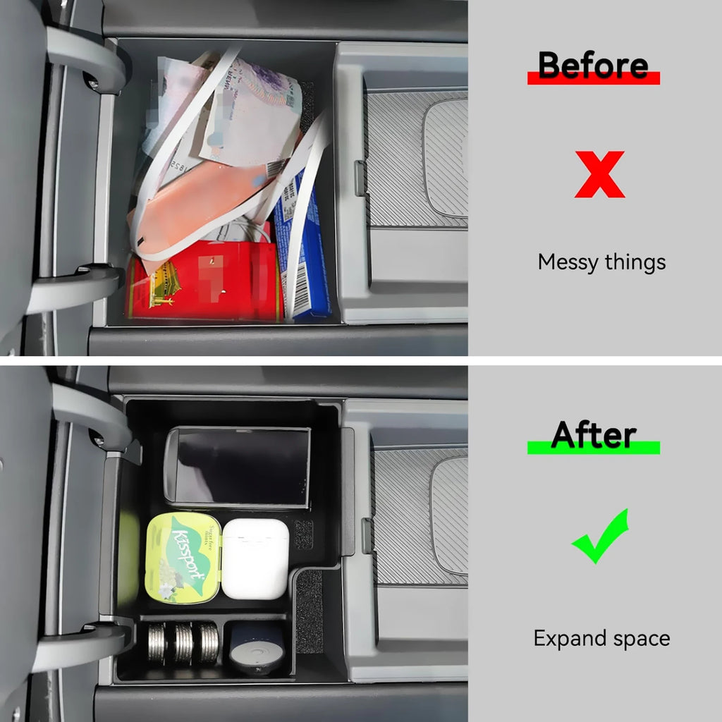 Car Armrest Storage Box Lower Center Console Organizer Cup Holder Storage Box Wireless Charger Panel Mat For KIA EV9 2024 2025