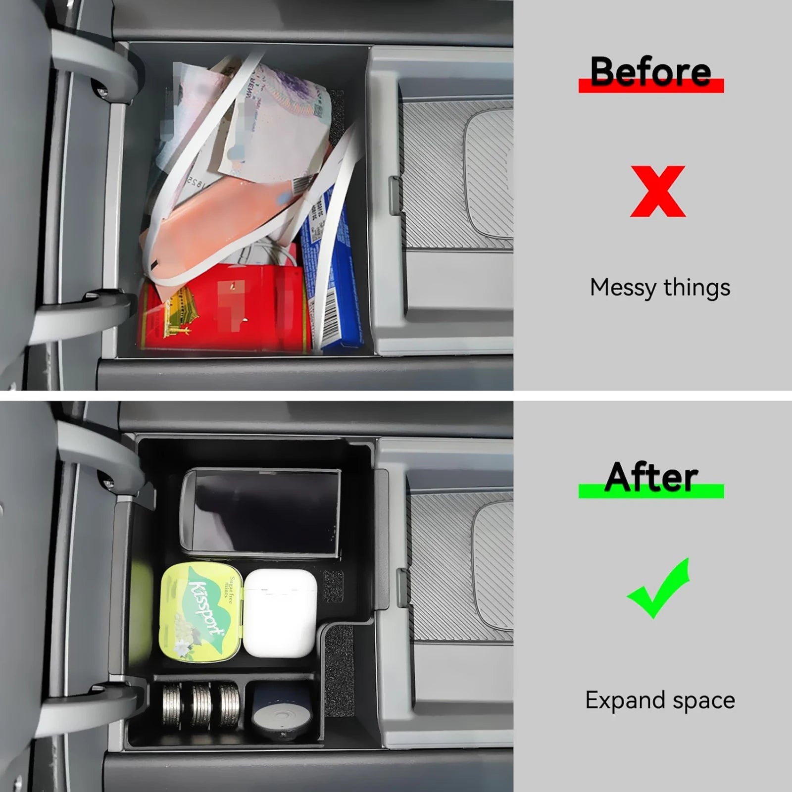 Car Armrest Storage Box Lower Center Console Organizer Cup Holder Storage Box Wireless Charger Panel Mat For KIA EV9 2024 2025
