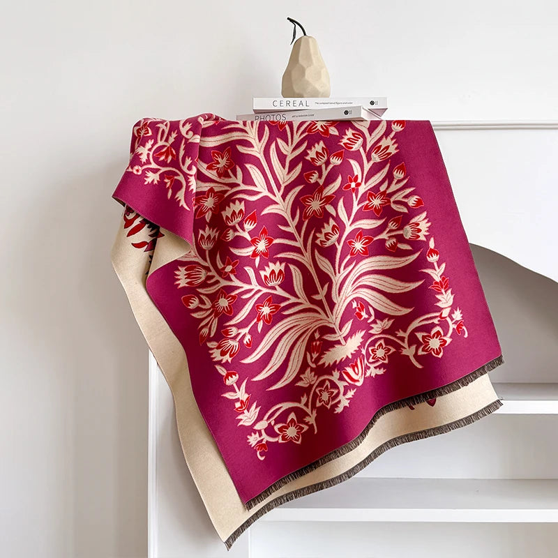 Women's Winter Luxury Thick Warm Pashmina Wrap Imitation Cashmere Scarf with Striped Jacquard Design for Casual Wear