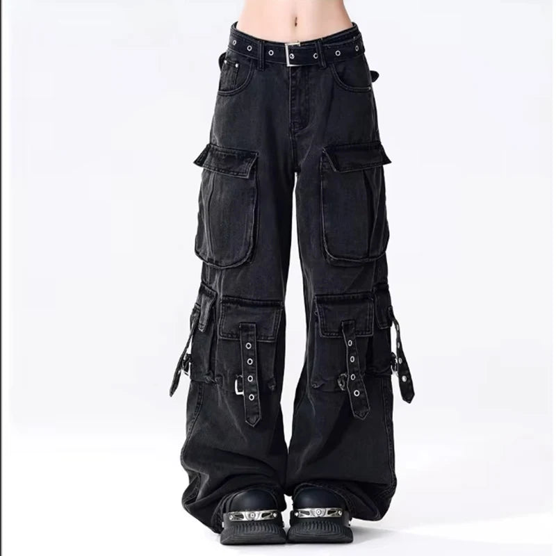 Women Y2K Japanese Streetwear Design Cargo Pants Denim Pants Long