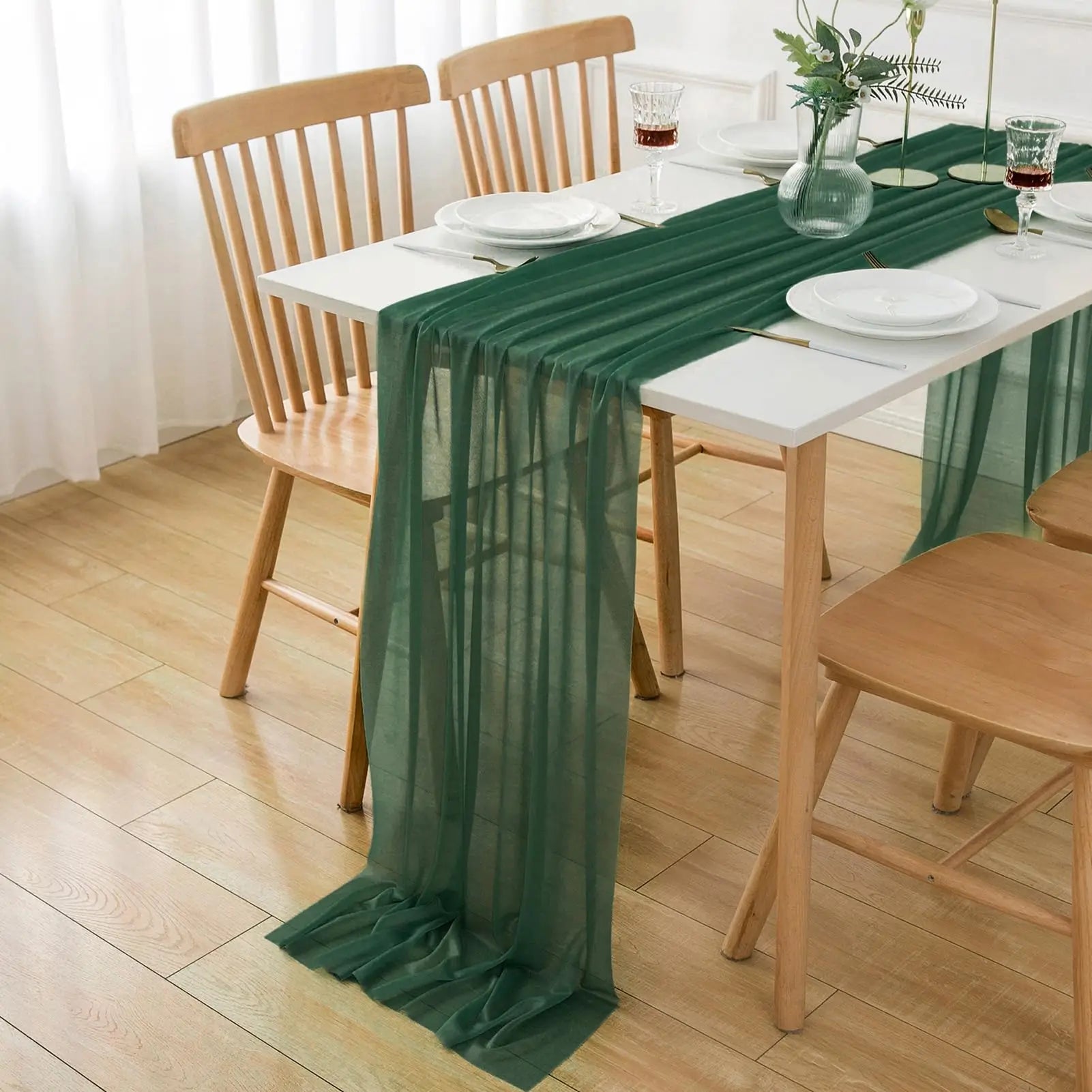 Chiffon Table Runner Sheer Fabric Silk for Boho Sheer Fabric Wedding Arch Overlay Draping Decoration Birthday Party Table Decor