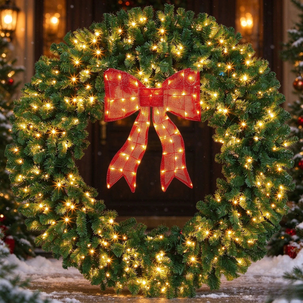 Garvee 48 Inch Christmas Hanging Wreath with Red Bow
