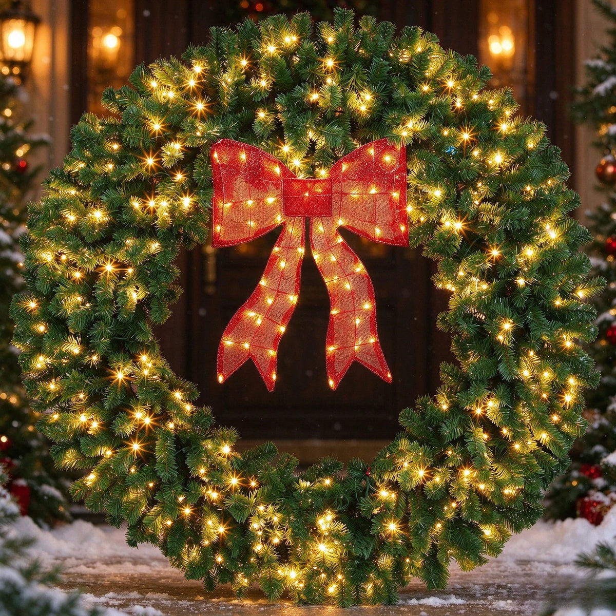 Garvee 48 Inch Christmas Hanging Wreath with Red Bow