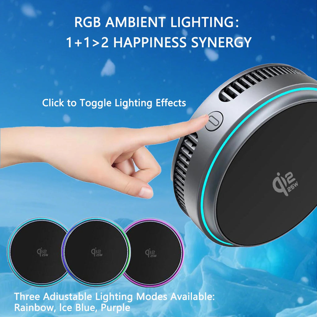 2025 Qi2.2 25w semiconductor-cooled mobile phone radiator, portable magnetic wireless charger with RGB lights.