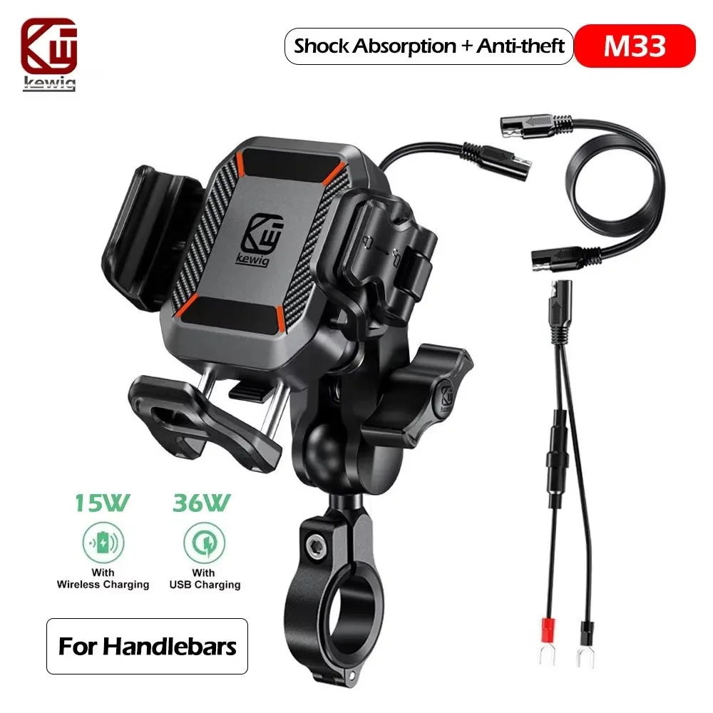 Upgraded Motorcycle Phone Holder 15W Wireless Charger QC3.0 USB Fast Charging Moto Handlebar Bracket GPS Shockproof Stand