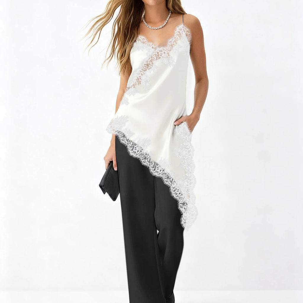 Xingqing Y2K Long Camisole Tops Women Stylish Solid Color Lace