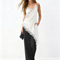 Xingqing Y2K Long Camisole Tops Women Stylish Solid Color Lace