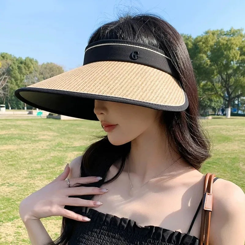 3 Colors Foldable Wide Brim Straw Sun Hats Portable UV Protection Cap Breathable Sunscreen Hat for Women Men Outdoor Beach Hat