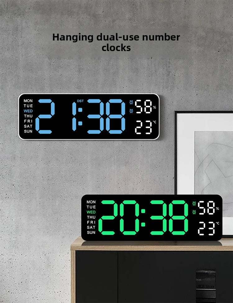 Hot 9 Inch Large Digital Wall Clock USB Powered TEMP Humidity Week Auto Dimmer DST Table Clock 12/24H Electronic LED Alarm Clock
