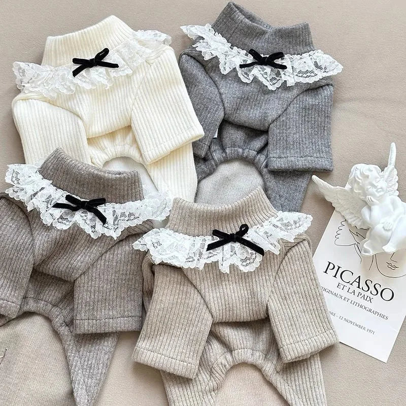 Lace Winter Pet Clothes Pet High Neck Floral Base Shirt Dog Home Clothing Small Medium-sized Dog Cat Base Shirt Puppy Clothing