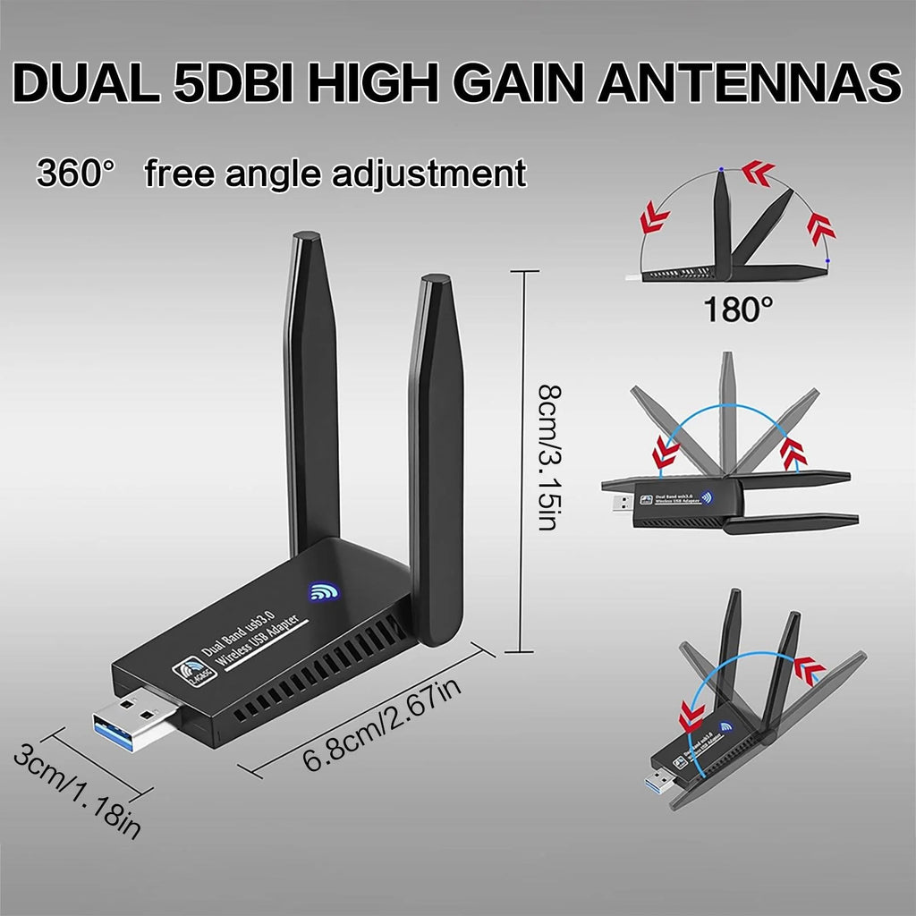 1300Mbps USB 3 0 WiFi Adapter Dual Band 5GHz 2 4GHz High Gain