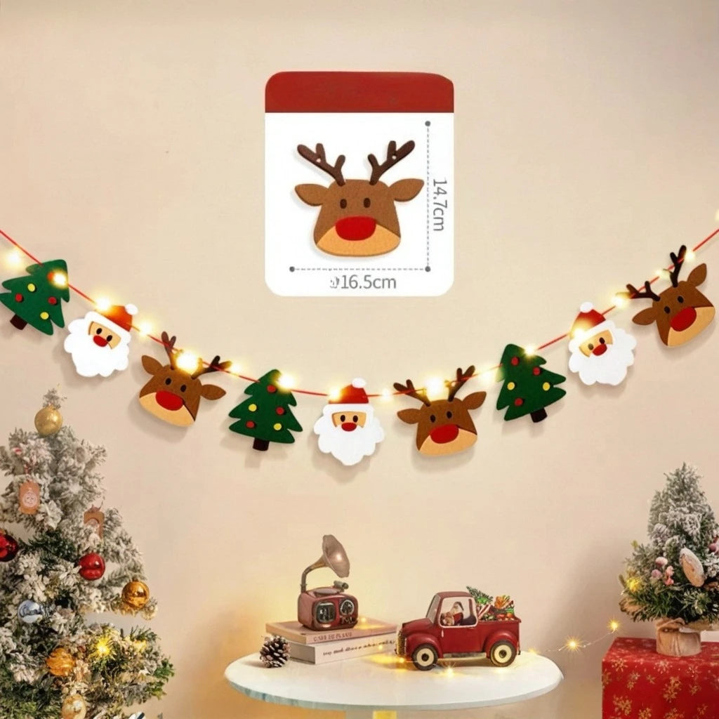 Merry Christmas Handmade DIY Pull Flag Christmas Party Wall Luminous Banner Home Christmas Decorations Room Background Decor