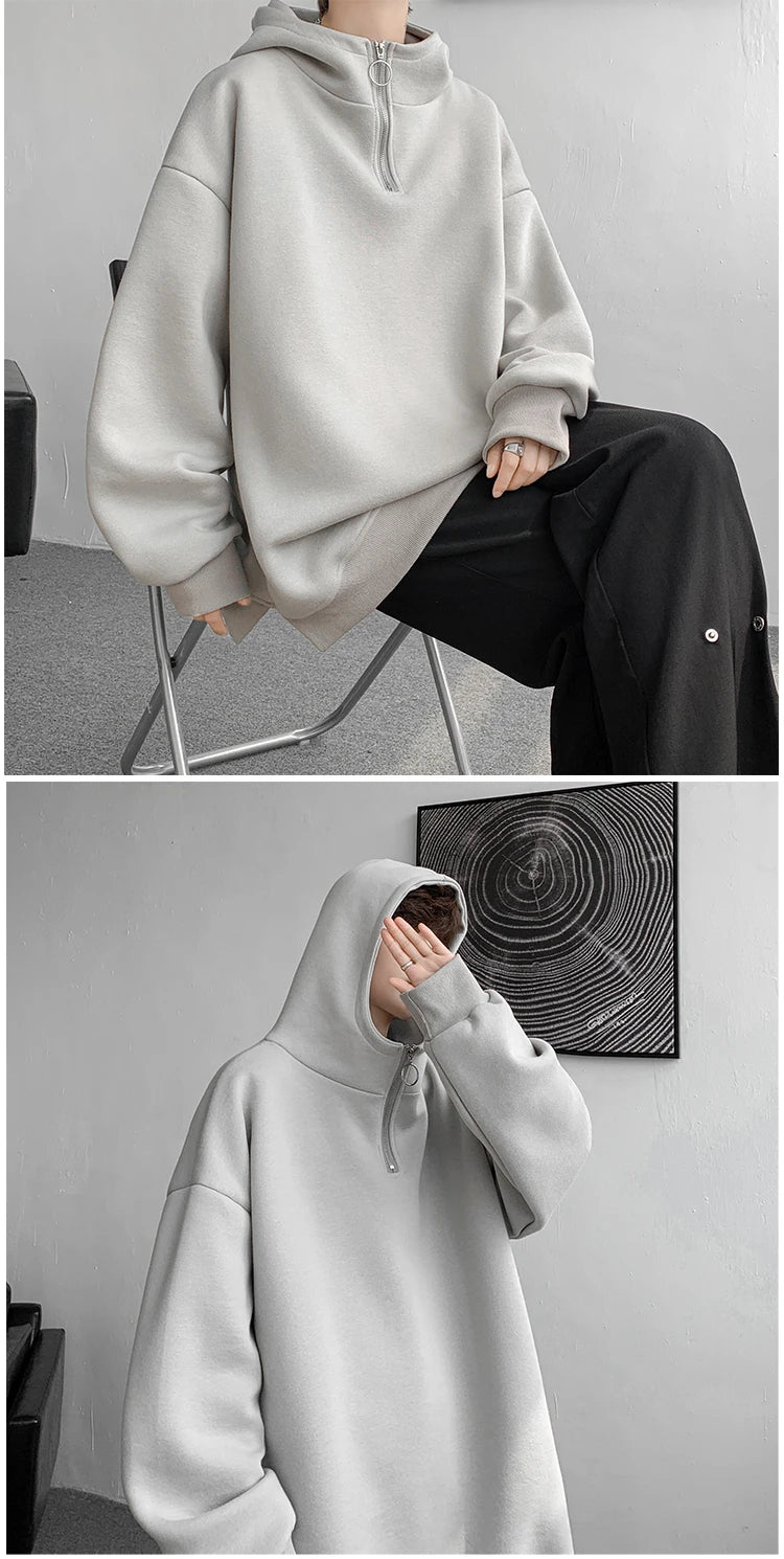 Turtleneck Hoodie Zipper Pullovers Streetwear Hip Hop Hooded Sweatshirt Men Clothing Korean Couples Harajuku Coat