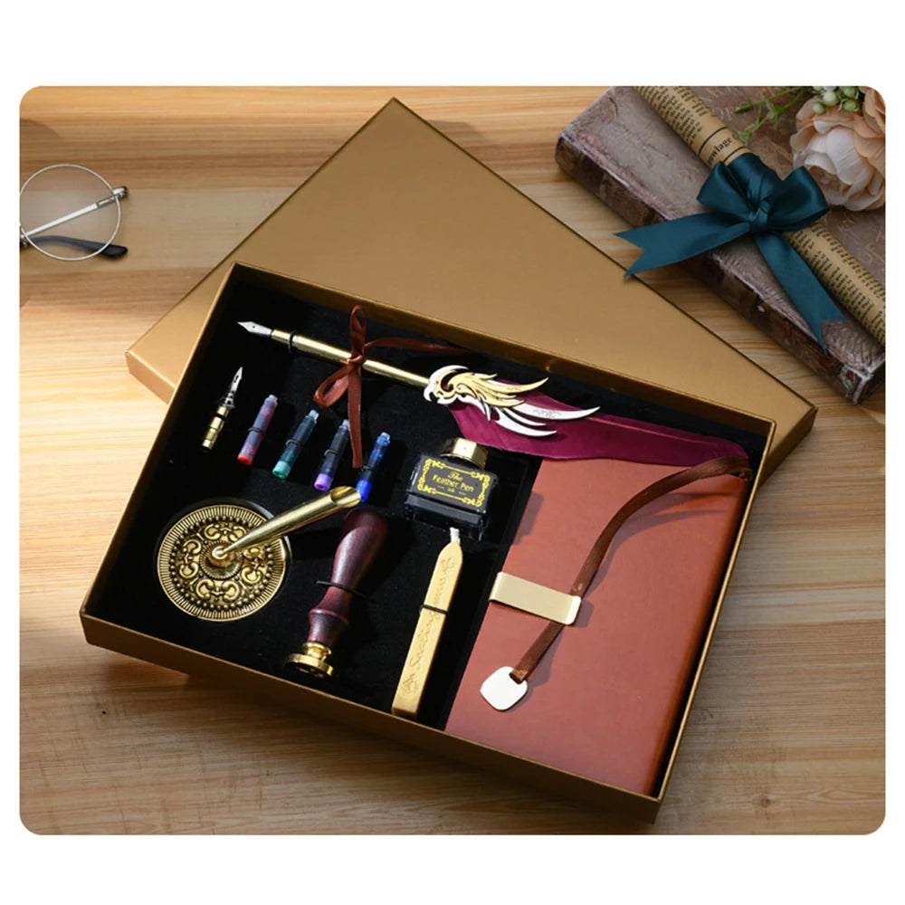 Quill Pen and Ink Set Retro Feather Dip Ink