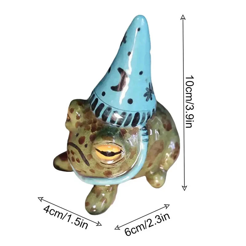 Cute Frog Statues for Garden Witch Hat Little Frog Statue  Figurine Outdoor Yard Art Sculpture Hand-Painted Bonsai Ornament