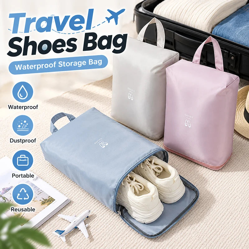 Portable Waterproof Shoe Bag Dual Compartments Zipper Shoe Organizer