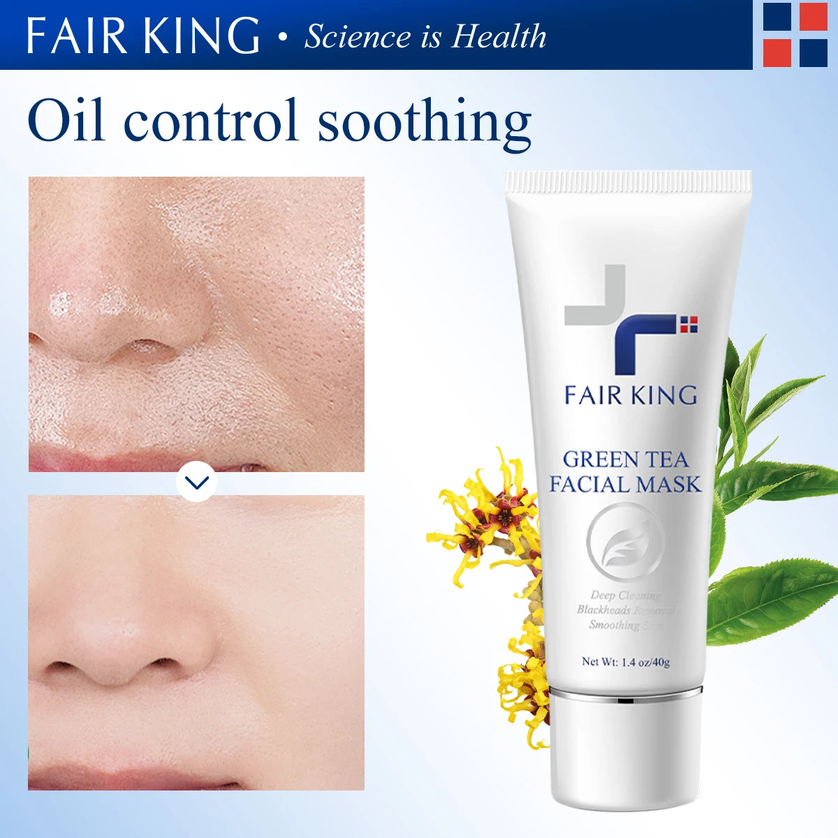 FAIR KING Green Tea Mask Blackhead Nose Oil Control Mask Deep Pore Cleansing Dirt and Blackhead Removal Skin Care Smooth 40g