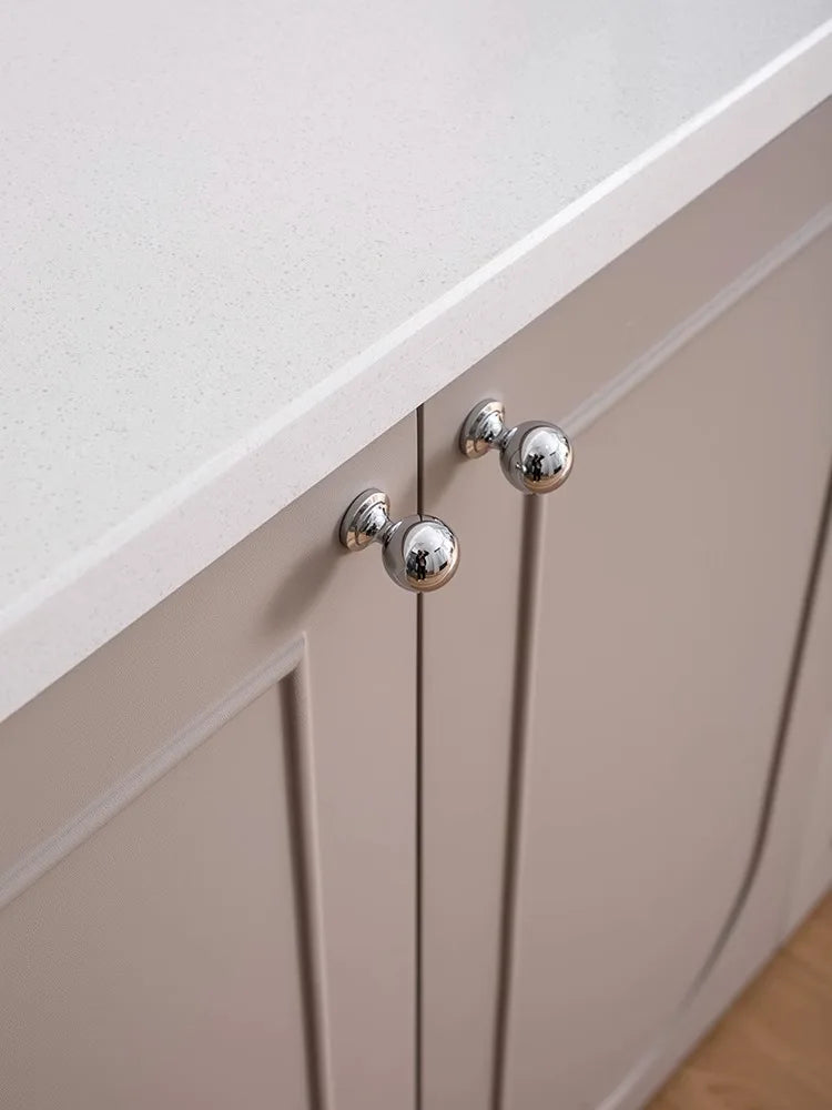 Santaya Brass Drawer Round Knobs Chrome Bright Silver Modern Minimalist Dresser Handle Single Hole Ball Kitchen Cabinet Pulls