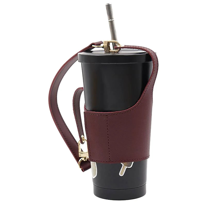 Portable Leather Cup Cover Pouch Water Bottle Sleeve Bag Leather Carrying Strap Insulating Cups Milk Tea Coffee Cups Accessories